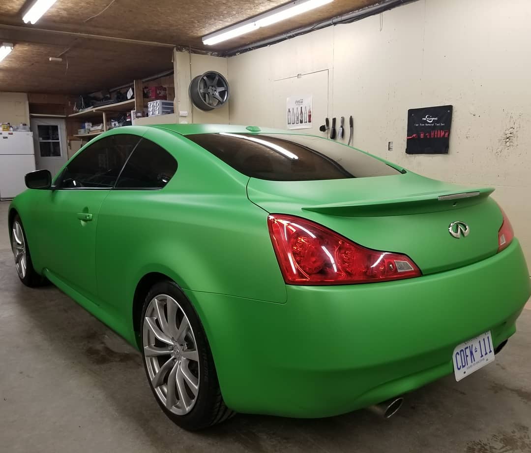 Matte Metallic Green Apple Infiniti G37S Wrap and Car Tint by Royal Customs Stratford, Ontario